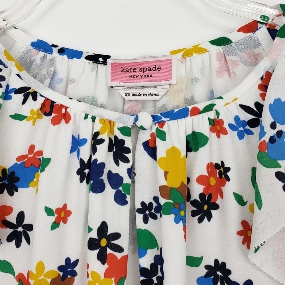 Kate Spade Ivory Sailing‎ Floral Ruffle Blouse Top White Floral Print